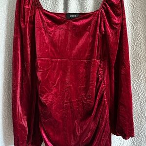 Cider Ruby Red Velvet Mini Dress